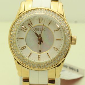 NWT Relic Brand Women's Gold and White Diamond Watch ZR11951